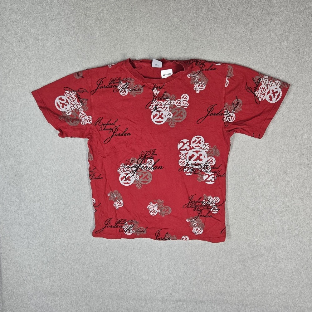 Jordan Boy Shirt L Red Graphic Jordan 23 Logo Short Sleeve Allover Print AOP